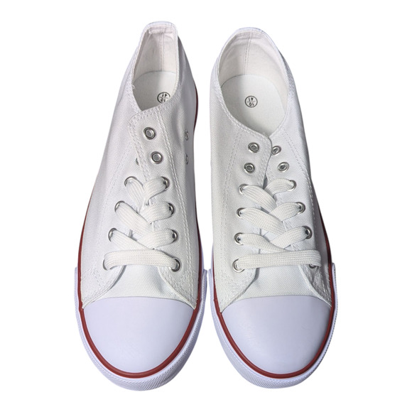Women's Canvas Shoes - Size10 - White and Red - Rounded Toe Anti Slip Brand New - Picture 1 of 9